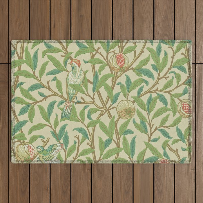 William Morris Bird & Pomegranate Bayleaf and Cream Outdoor Rug Gallery Image 1