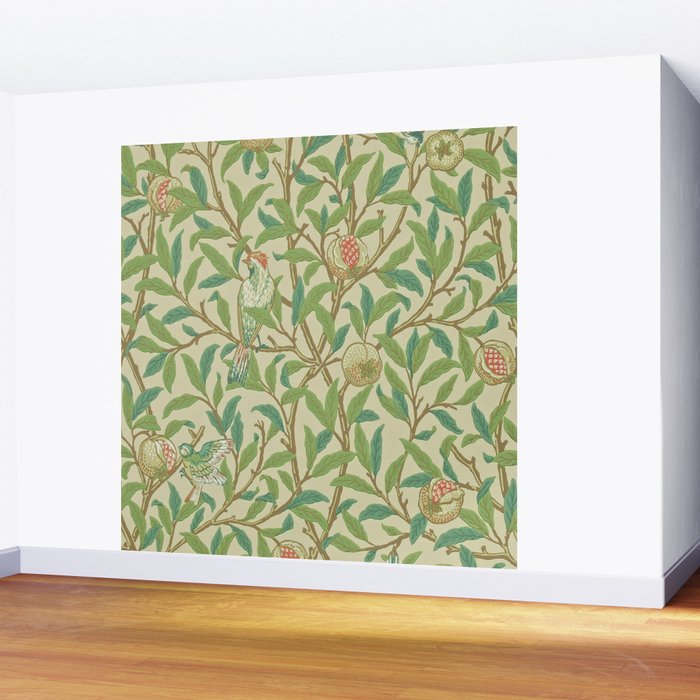 William Morris Bird & Pomegranate Bayleaf and Cream Wall Mural Gallery Image 2