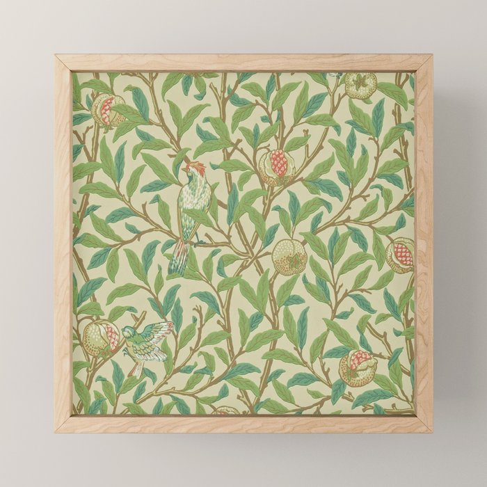 William Morris Bird & Pomegranate Bayleaf and Cream Mini Art Print Gallery Image 1