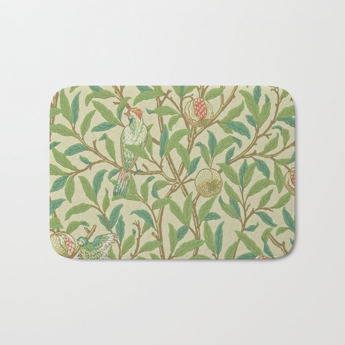 William Morris Bird & Pomegranate Bayleaf and Cream Bath Mat Gallery Image 1