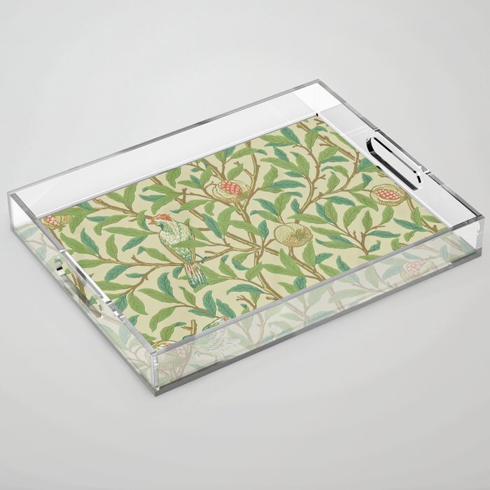 William Morris Bird & Pomegranate Bayleaf and Cream Acrylic Tray Gallery Image 1