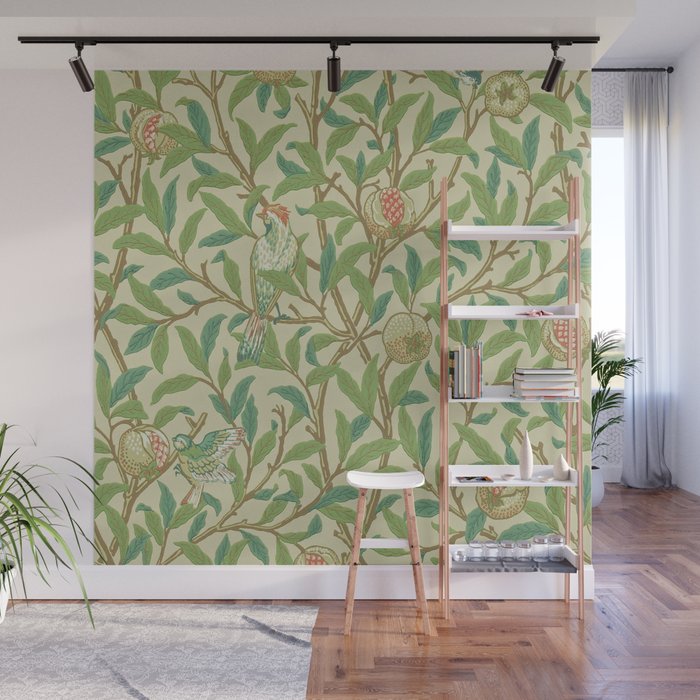 William Morris Bird & Pomegranate Bayleaf and Cream Wall Mural Gallery Image 1
