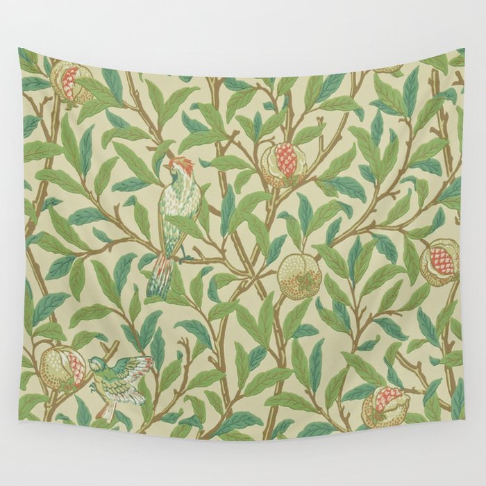 William Morris Bird & Pomegranate Bayleaf and Cream Wall Tapestry Gallery Image 4
