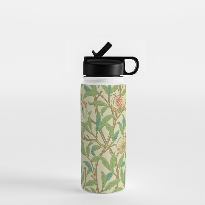 William Morris Bird & Pomegranate Bayleaf and Cream Water Bottle Gallery Image 1