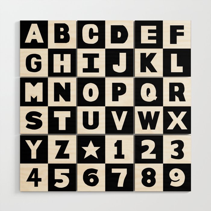 Alphabet Black and White Wood Wall Art Gallery Image 1