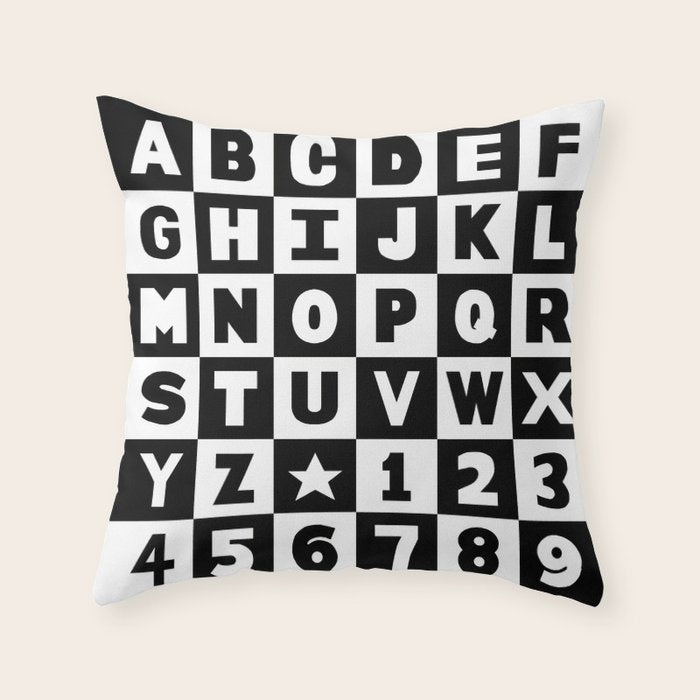 Alphabet Black and White Throw Pillow Gallery Image 1