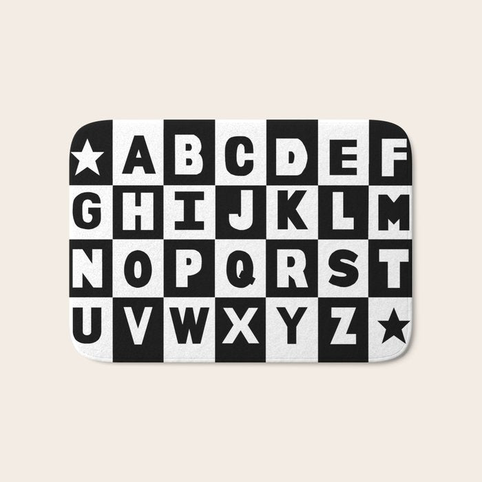 Alphabet Black and White Bath Mat Gallery Image 1
