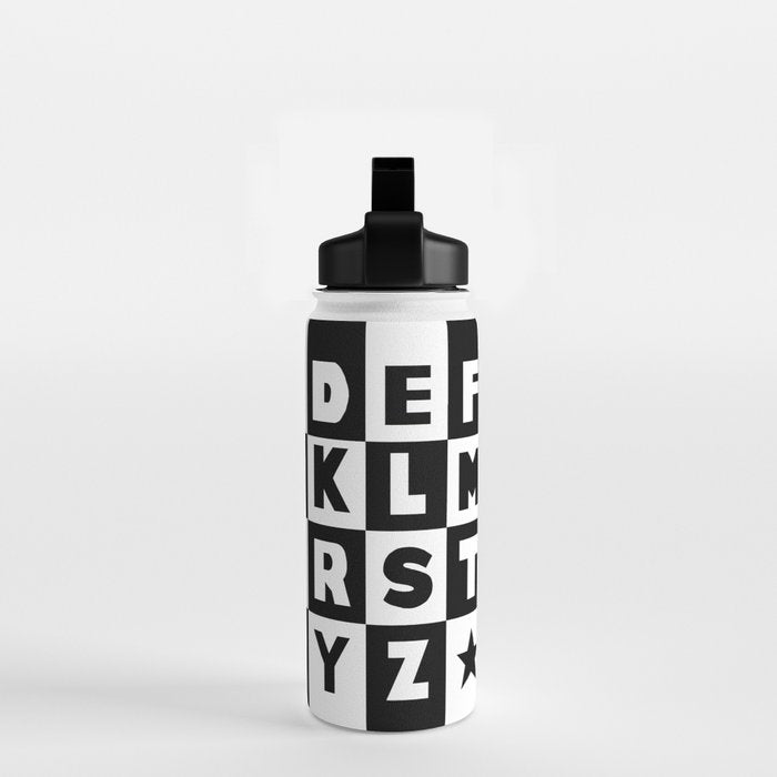 Alphabet Black and White Water Bottle Gallery Image 2