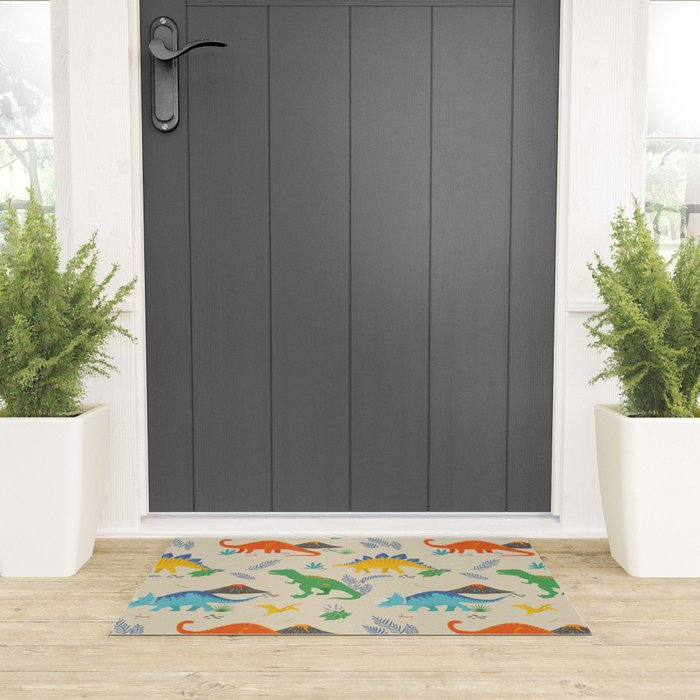Jurassic Dinosaurs in Primary Colors Welcome Mat Gallery Image 3