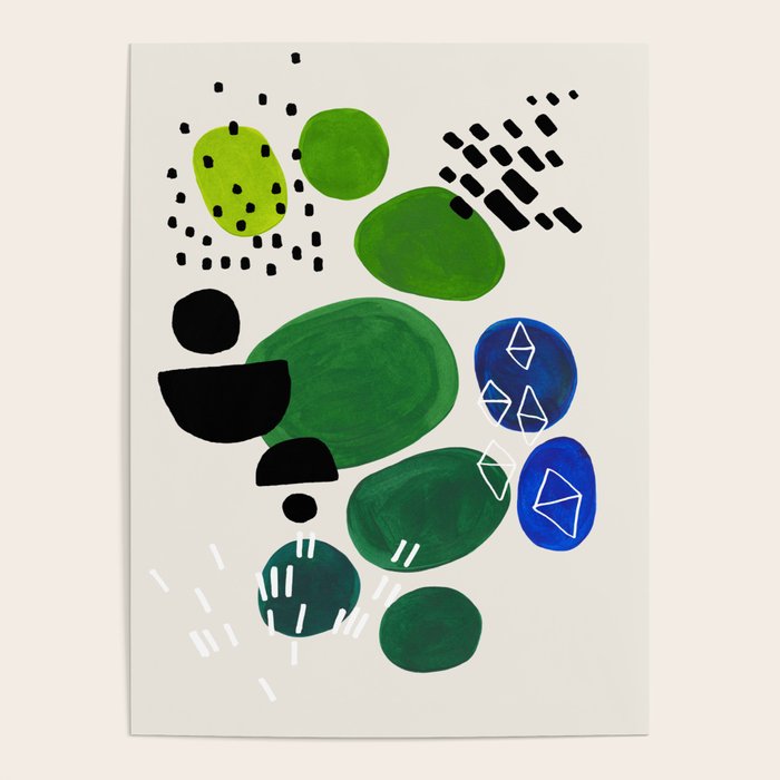 Fun Abstract Minimalist Mid Century Modern Colorful Shapes Lime Green Blue Watercolor Bubbles Poster Gallery Image 1