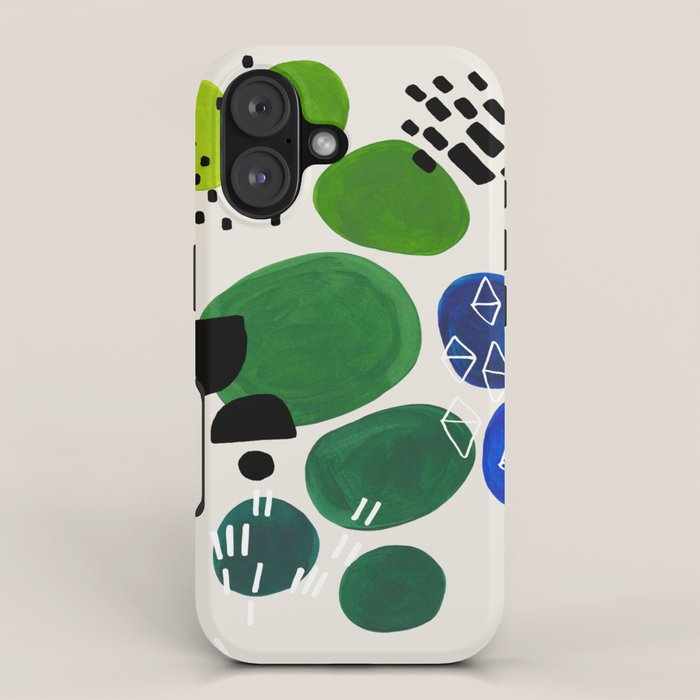 Fun Abstract Minimalist Mid Century Modern Colorful Shapes Lime Green Blue Watercolor Bubbles iPhone Case Gallery Image 1