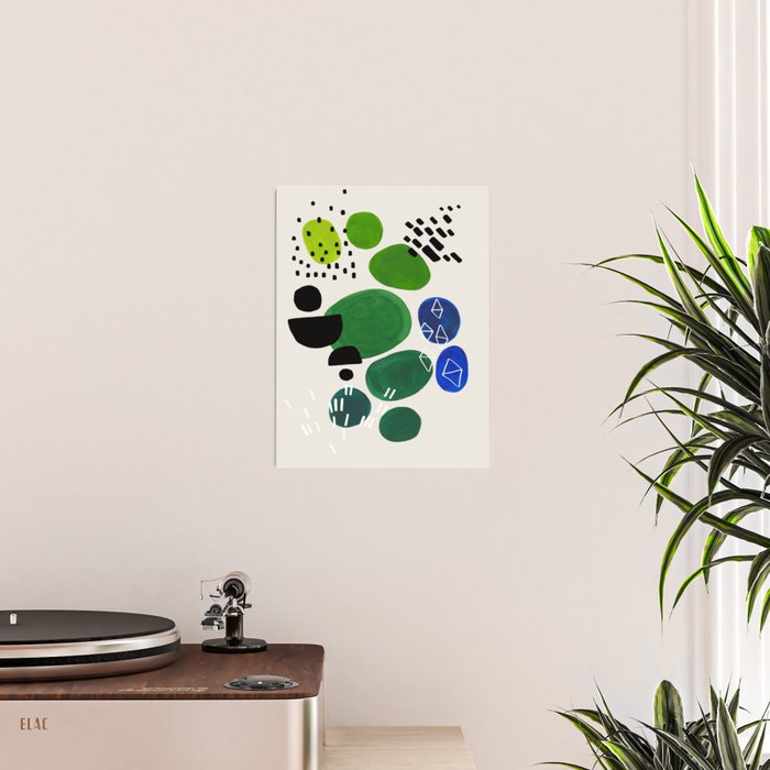 Fun Abstract Minimalist Mid Century Modern Colorful Shapes Lime Green Blue Watercolor Bubbles Poster Gallery Image 2