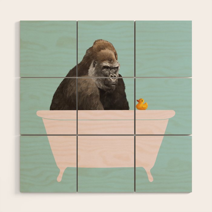 Gorilla in Bathtub Wood Wall Art Gallery Image 1