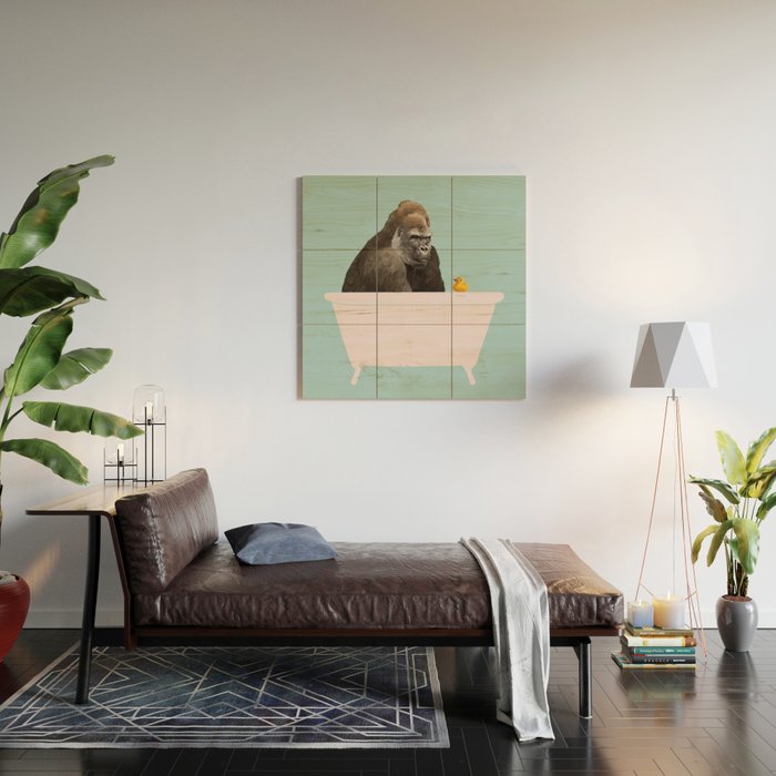 Gorilla in Bathtub Wood Wall Art Gallery Image 2