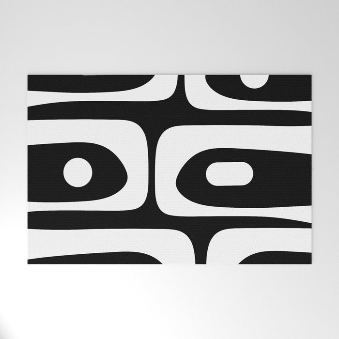 Mid Century Modern Black and White Piquet Abstract Pattern Welcome Mat Gallery Image 1