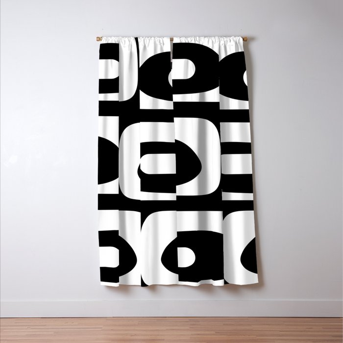 Mid Century Modern Black and White Piquet Abstract Pattern Window Curtain Gallery Image 3