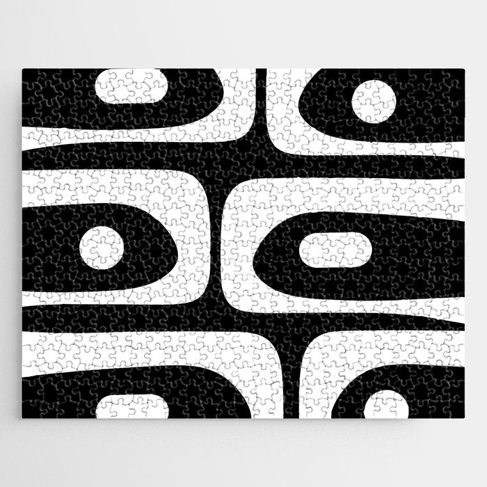 Mid Century Modern Black and White Piquet Abstract Pattern Jigsaw Puzzle Gallery Image 1