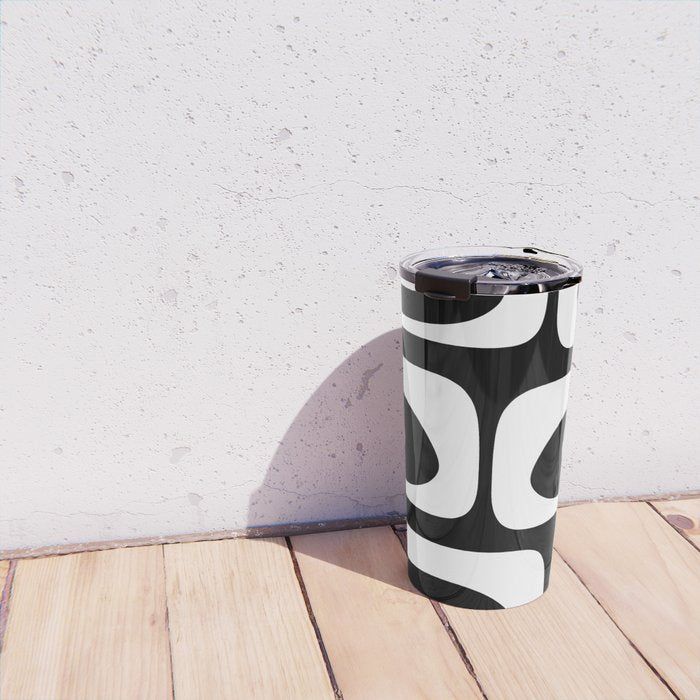 Mid Century Modern Black and White Piquet Abstract Pattern Travel Mug Gallery Image 4