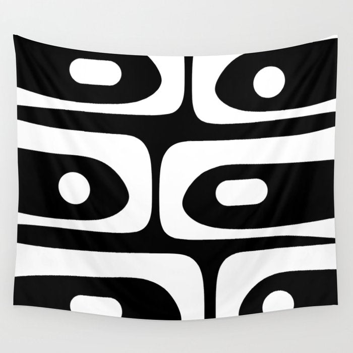 Mid Century Modern Black and White Piquet Abstract Pattern Wall Tapestry Gallery Image 4