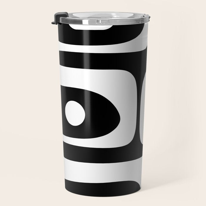Mid Century Modern Black and White Piquet Abstract Pattern Travel Mug Gallery Image 3