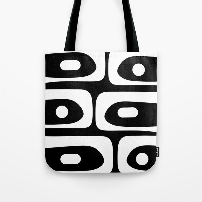 Mid Century Modern Black and White Piquet Abstract Pattern Tote Bag Gallery Image 1