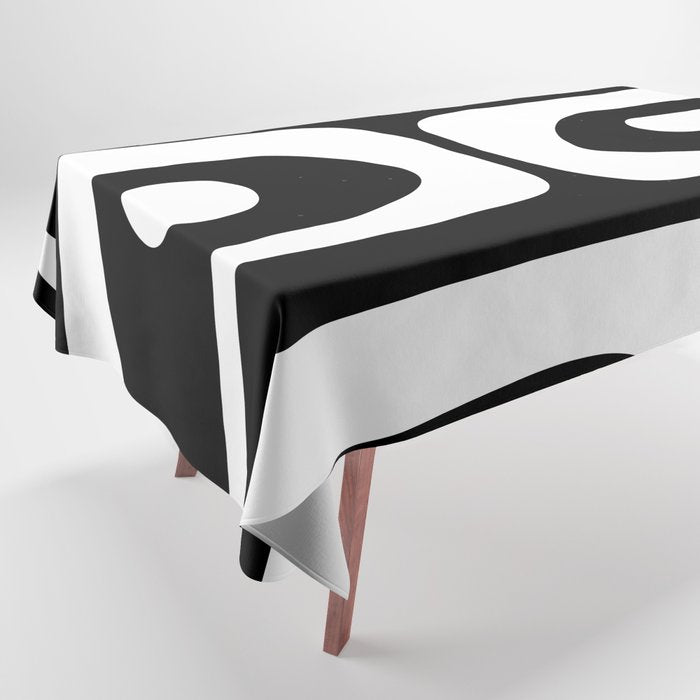 Mid Century Modern Black and White Piquet Abstract Pattern Tablecloth Gallery Image 1