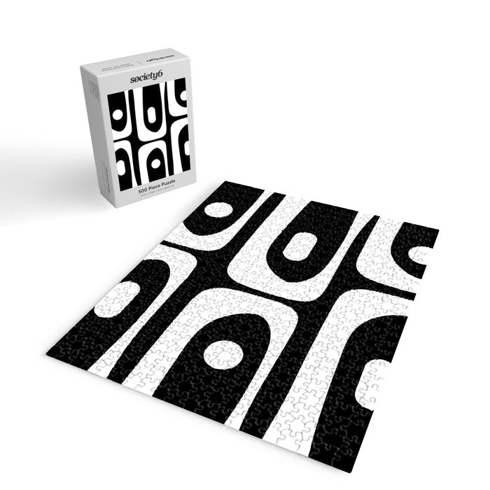 Mid Century Modern Black and White Piquet Abstract Pattern Jigsaw Puzzle Gallery Image 2