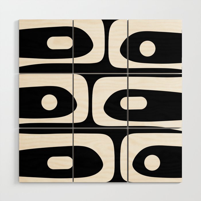 Mid Century Modern Black and White Piquet Abstract Pattern Wood Wall Art Gallery Image 1
