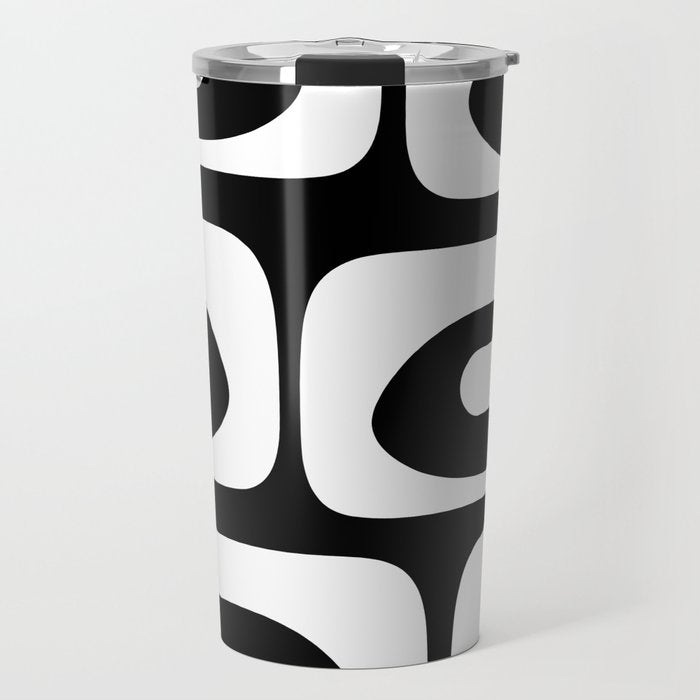 Mid Century Modern Black and White Piquet Abstract Pattern Travel Mug Gallery Image 1