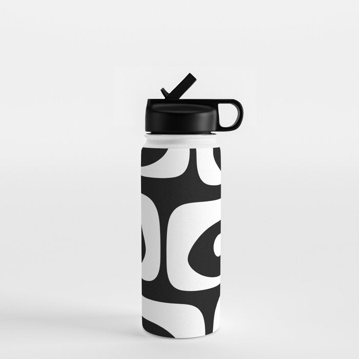 Mid Century Modern Black and White Piquet Abstract Pattern Water Bottle Gallery Image 1
