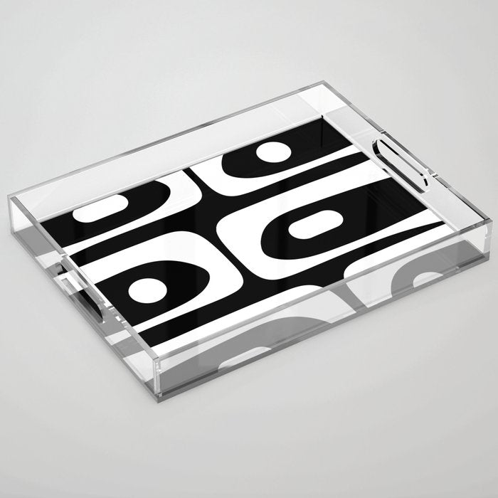 Mid Century Modern Black and White Piquet Abstract Pattern Acrylic Tray Gallery Image 1
