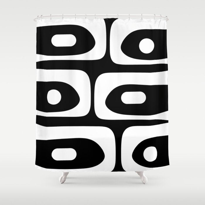 Mid Century Modern Black and White Piquet Abstract Pattern Shower Curtain Gallery Image 1