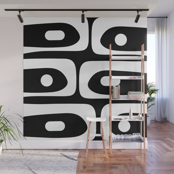 Mid Century Modern Black and White Piquet Abstract Pattern Wall Mural Gallery Image 1