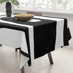 Mid Century Modern Black and White Piquet Abstract Pattern Tablecloth Gallery Image 3