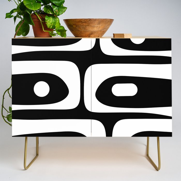 Mid Century Modern Black and White Piquet Abstract Pattern Credenza Gallery Image 1