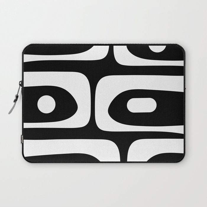 Mid Century Modern Black and White Piquet Abstract Pattern Laptop Sleeve Gallery Image 1