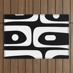 Mid Century Modern Black and White Piquet Abstract Pattern Outdoor Rug Gallery Image 1