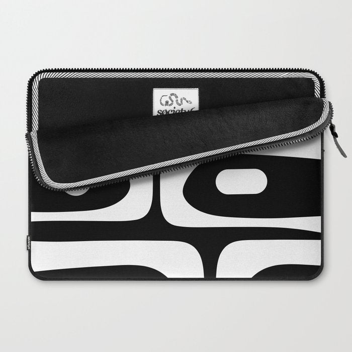 Mid Century Modern Black and White Piquet Abstract Pattern Laptop Sleeve Gallery Image 2