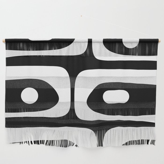 Mid Century Modern Black and White Piquet Abstract Pattern Wall Hanging Gallery Image 1