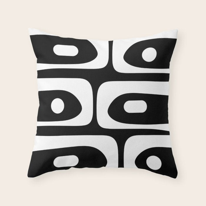 Mid Century Modern Black and White Piquet Abstract Pattern Throw Pillow Gallery Image 1