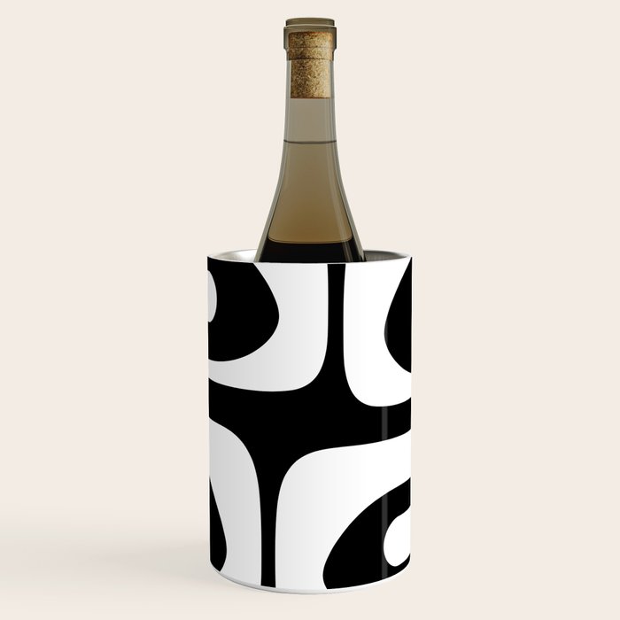 Mid Century Modern Black and White Piquet Abstract Pattern Wine Chiller Gallery Image 1