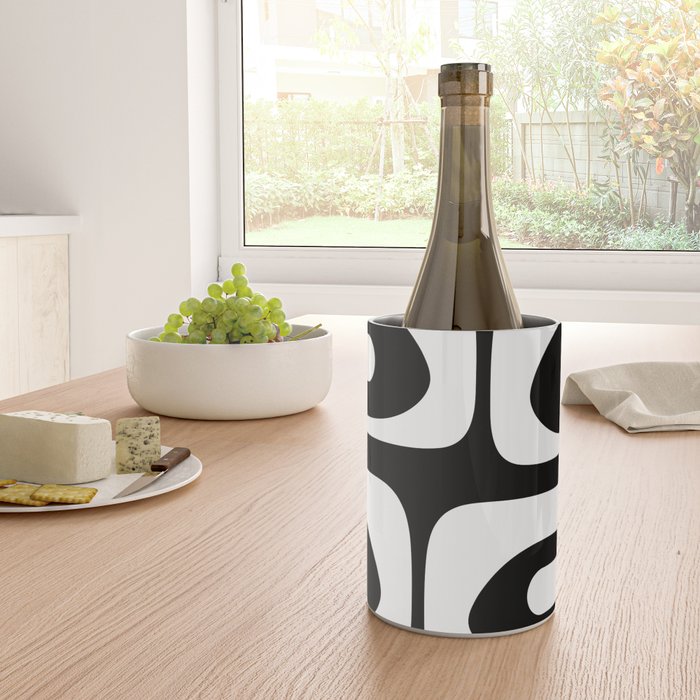 Mid Century Modern Black and White Piquet Abstract Pattern Wine Chiller Gallery Image 4