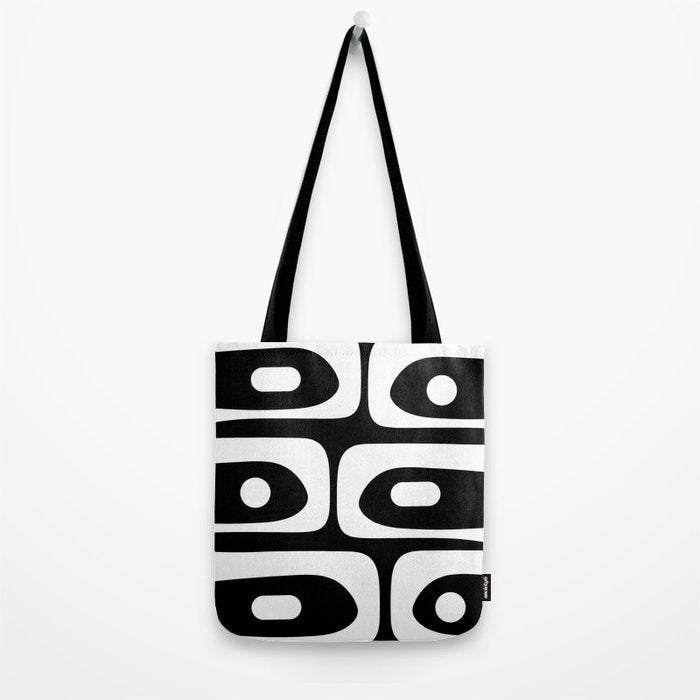 Mid Century Modern Black and White Piquet Abstract Pattern Tote Bag Gallery Image 2