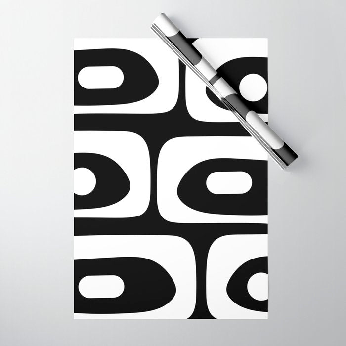 Mid Century Modern Black and White Piquet Abstract Pattern Wrapping Paper Gallery Image 1