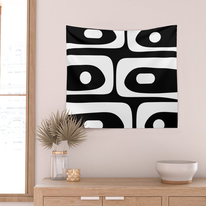 Mid Century Modern Black and White Piquet Abstract Pattern Wall Tapestry Gallery Image 2