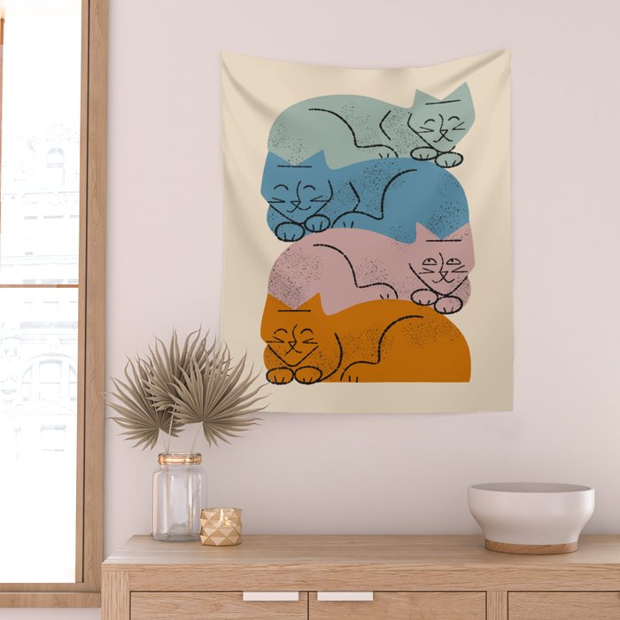 Four Cat Pile Wall Tapestry Gallery Image 2