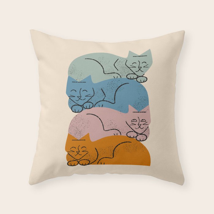 Four Cat Pile Throw Pillow Gallery Image 6