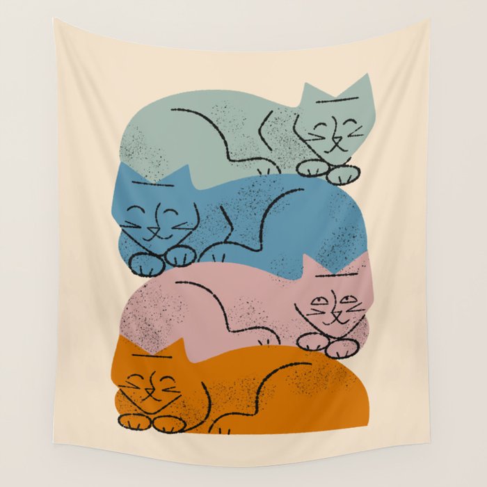 Four Cat Pile Wall Tapestry Gallery Image 4