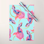 HullaHoops, Eclectic Colorful Fish Graphic Design, Animals Gold Rings Surrealism Quirky Wrapping Paper Gallery Image 1