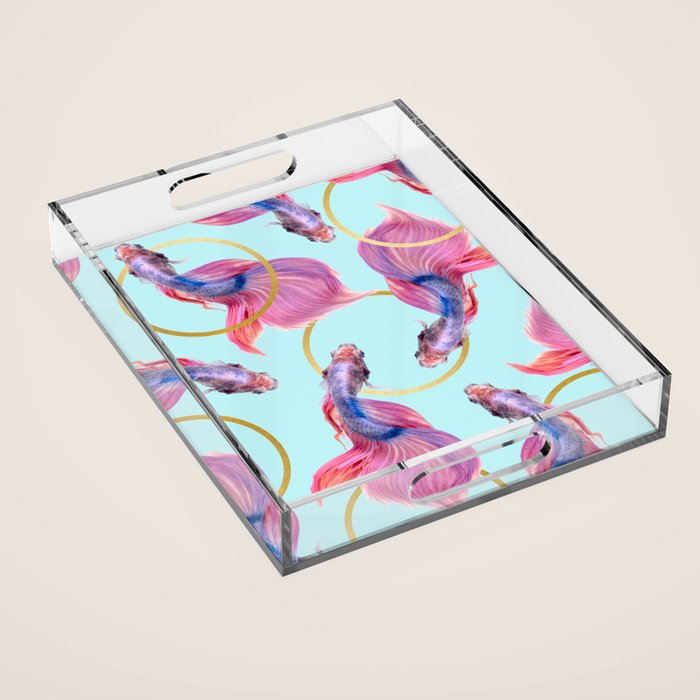 HullaHoops, Eclectic Colorful Fish Graphic Design, Animals Gold Rings Surrealism Quirky Acrylic Tray Gallery Image 1